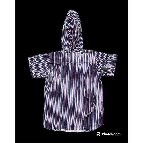 Vintage Childs Shirt Short Sleeve Hood Button Up Stripes Pink Blue 1990s - Picture 4 of 7